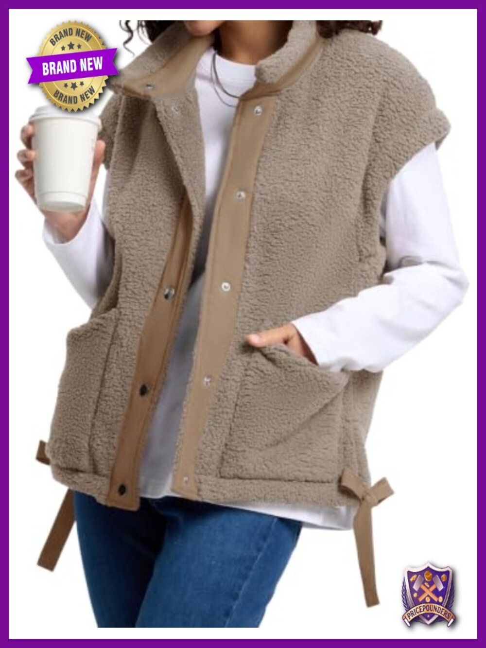 Fleece Vest Women Button Down Cap Sleeve Fuzzy Jacket Warm Winter